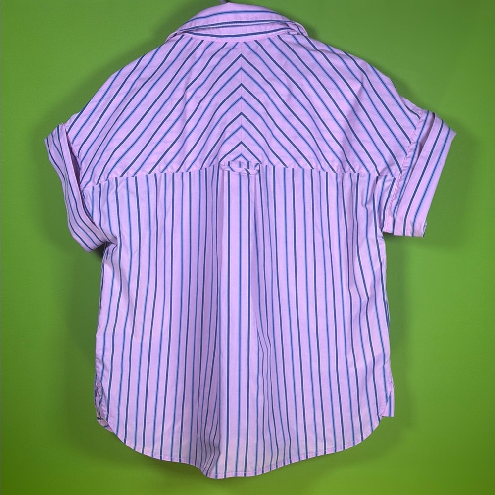 Elegant Pink and Blue Striped Midi blouse - Picture 4 of 12